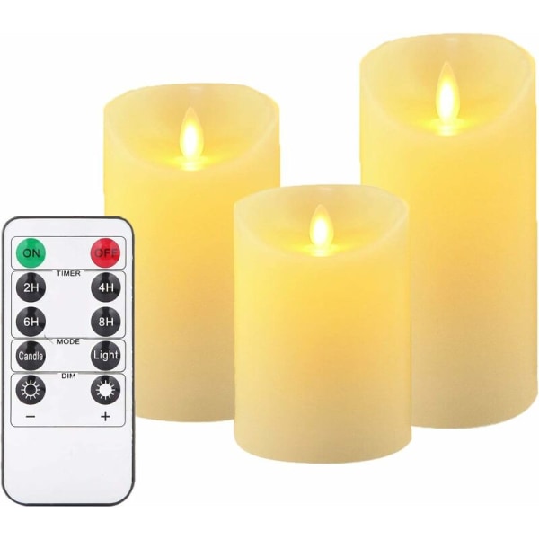Led-lys, 3 lys stil 10, 12,5 og 15 cm. Med fjernkontroll m. fjernkontroll med 10 funksjonsmenyer, 24 timers timer-Fei Yu