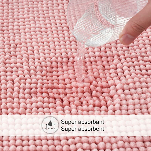 Halkskyddad Chenille Badmatta Superabsorberande och Maskintvättbar för Badrum, Dusch, Badkar eller som Toalettmatta Rosa - 40x60 cm