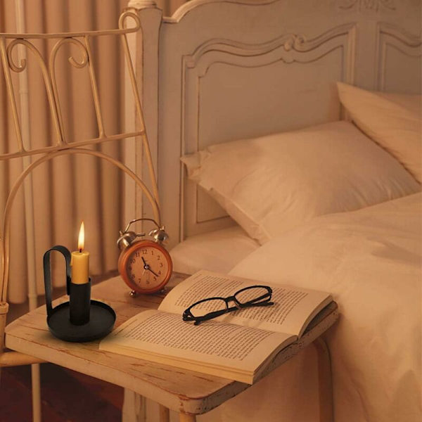 2 stk Vintage Dekorativ Lysestake med Svart Håndtak Rund Base Lysestake Metall Lysestake for Jul Halloween Bryllup Liv