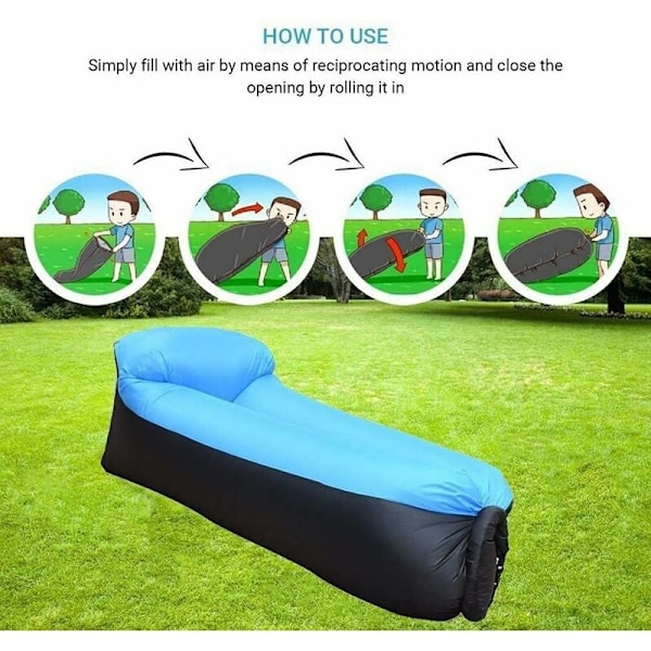 Oppblåsbar sofa, vanntett oppblåsbar solseng med kreativ pute, rivemotstand, blåser raskt opp, maksimal belastning 200 kg, luftesofa for Bea