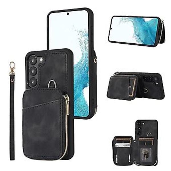 Etui til Samsung Galaxy S23, glidelås-skinnetui, svart