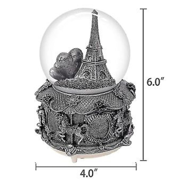 Pariisi Eiffel-torni lumipallo-soittorasia automaattisella lumisateella ja värikkäillä valoilla, 100mm 15cm korkea