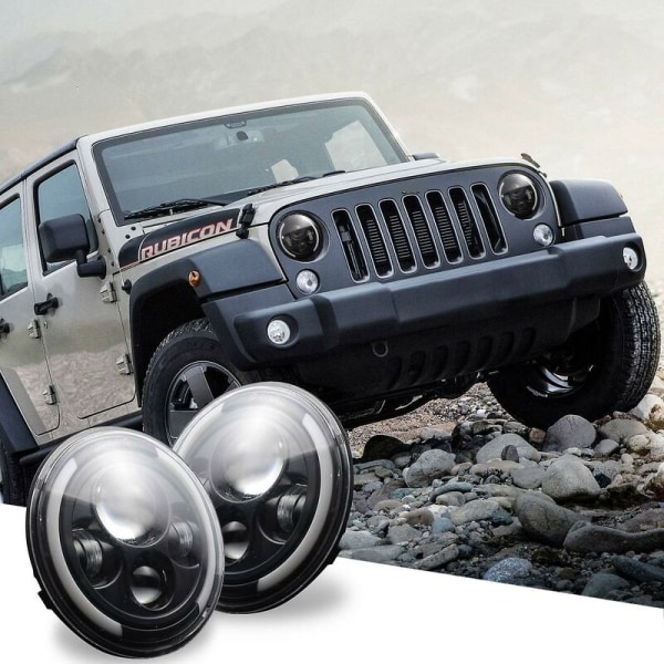 7 tommers runde LED-frontlykter Hi/low Beam Halo Eyes for Wrangler Jk