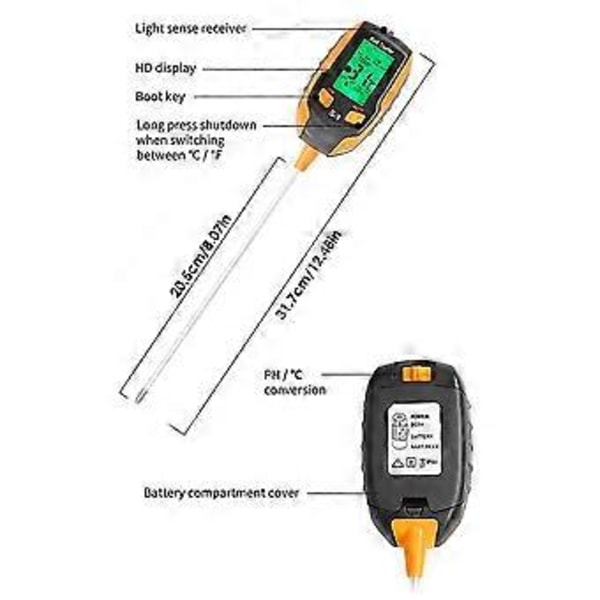 5 i 1 Blomsterpotte Jordtester PH-detektor Fugtighed/Lys/PH/Temperatur