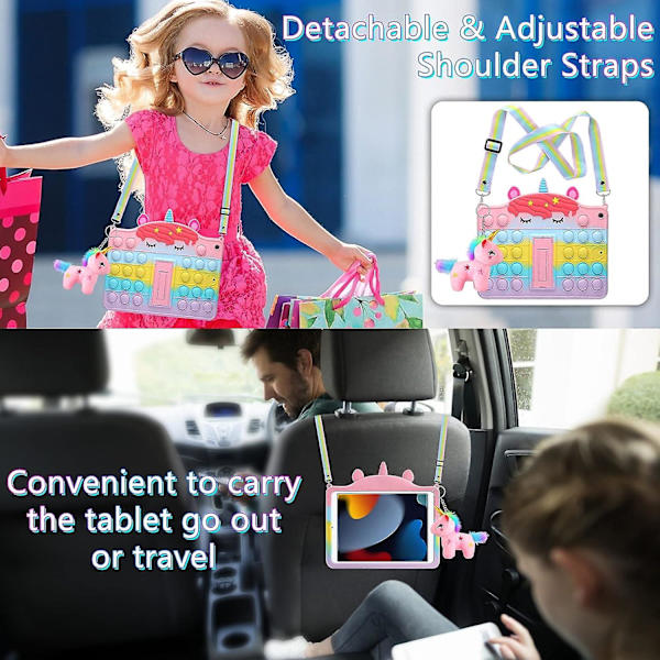 Ipad 10.2 Fodral Ipad 9:e 8:e 7:e Generation Fodral Med Kickstand Lanyard Nyckelring Silikon Fidget Bubble Fodral För Flickor Kvinnor Söt Regnbåge Pop