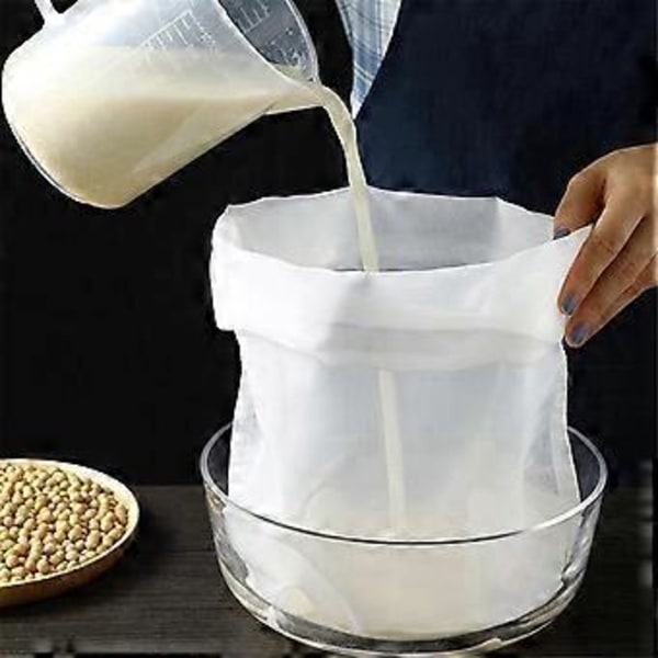 Sojamjölk Vinfilterpåse Nötmjölkspåse Yoghurtfilter Nät Mesh Kök Mat Återanvändbara Nylonfilterpåsar Sil L