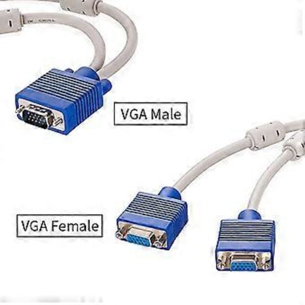 VGA Splitter Kabel Monitor Adapter Förlängningsomvandlare Kopparpläterad Anslutning Videokabel PC Magnetisk Ring Dataöverföringskabel