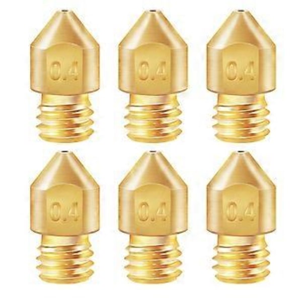 6 stk. 3D Printer Messing Kobber Ekstruder Dyse MK8 0,4 mm til Creality CR-6 SE 3D Printer 1,75 mm Filament