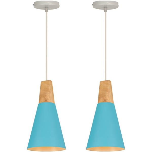 Modernt enkelt tak hängande ljus metall trä ljuskrona lampskärm Justerbar DIY hänglampa 2 st blå