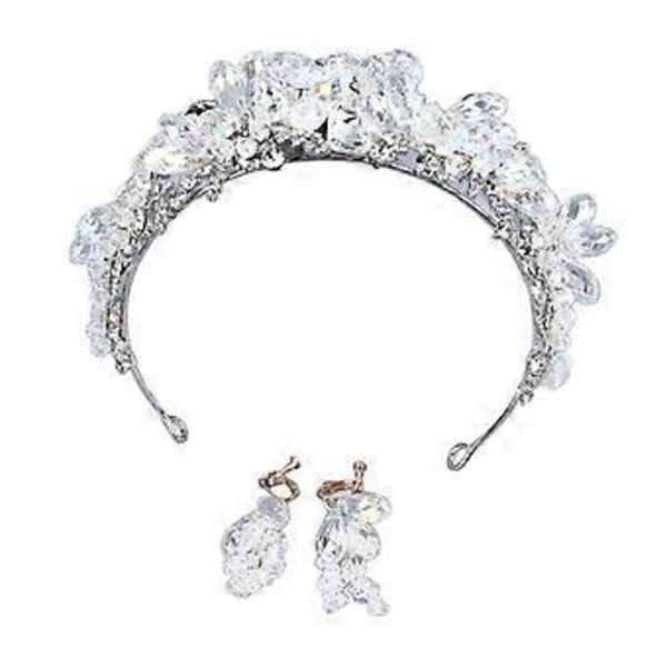 Rhinestone Prinsesse Tiara med Hængeøreringe - Elegant Legeringskrone til Fester og Begivenheder
