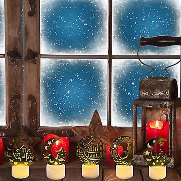 Ramadanpynt, 5 stk. LED Eid Ramadan Muslimsk Lysestake LED Eid Ramadan Lysestake Revolusjonerende Design