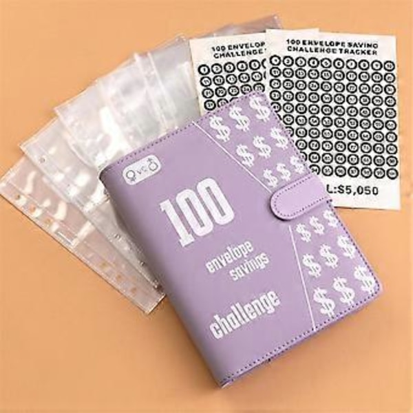 100 Konvolutt Utfordring Perm, A5 Spareperm med Kontantkonvolutter, Budsjettperm for Planlegging og Sparing Svart