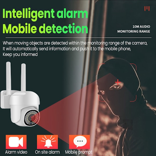 Ulkovalvontakamera 2.4G + 5G WiFi 2MP kaksoiskaistainen PTZ-väri 360 asteen yökuvaus vedenpitävä IP66 turvakupukamera