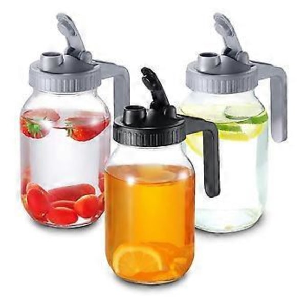 3-pack Mason Jar Flip Cap-lock med handtag för vanlig öppning, kompatibla, lufttäta och läckagesäkra, enkel hällpip