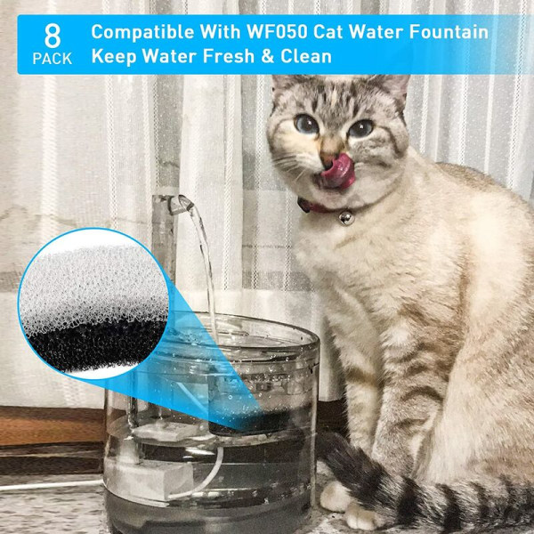 8 stk sæt kæledyrsfiltre Cat filter svamp udskiftning til Cat WF050