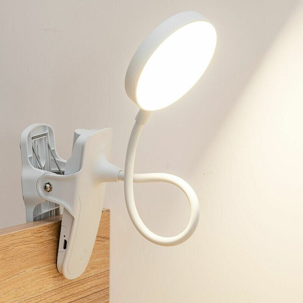 Klämlampa skrivbordslampa, 3-färgad LED steglös dimbar klämlampa för säng, 360° flexibel läslampa, med stativ