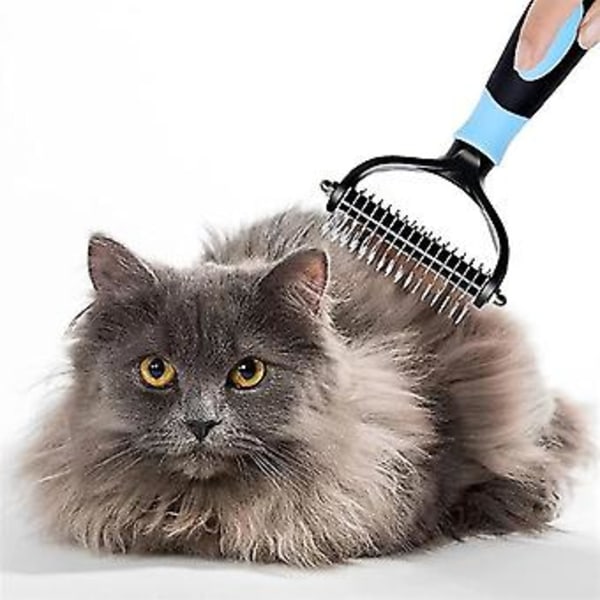 Pet Deshedding Børste 2 Sidet Deing Hund Kam Børste Rake Ging Verktøy Underpels Røyting H