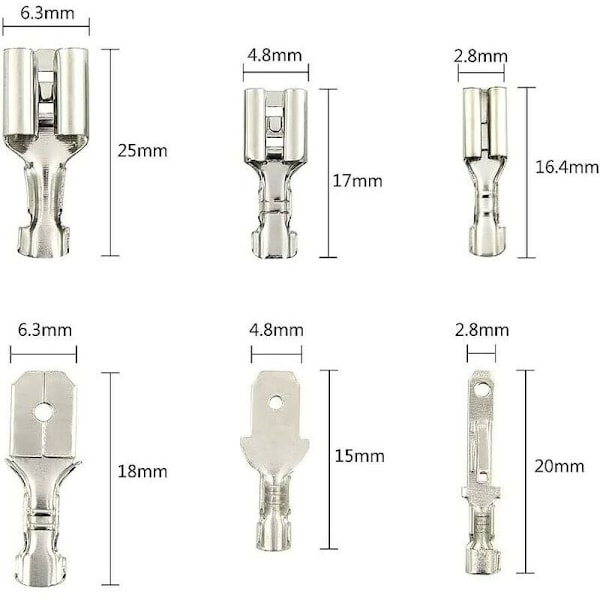 270 stk. elektriske terminaler, T-stik ledningsforbindelse, han- og hunstik ledningsforbindelser crimp terminalblok med isoleringsmuffe 2,8 mm 4,8 M