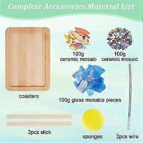DIY Mosaik Hantverkskit Mosaik Bambu Underlägg Kit för Vuxna Nybörjare, med Rektangulär Underläggsbas för Handgjord Mosaik