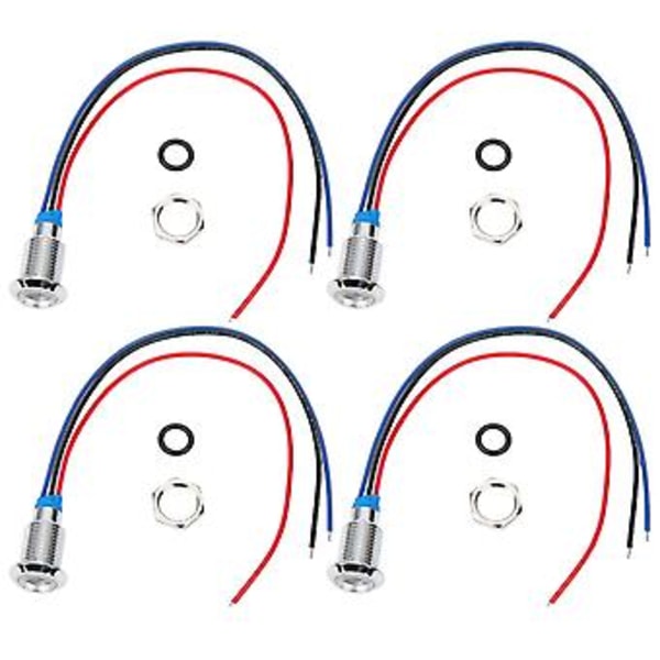 4 Set Förkopplade Runda LED-lampor Vattentäta Metall 2-färgs Lampor Gemensam Anod 3-6V 10mm (Röd och Blå)