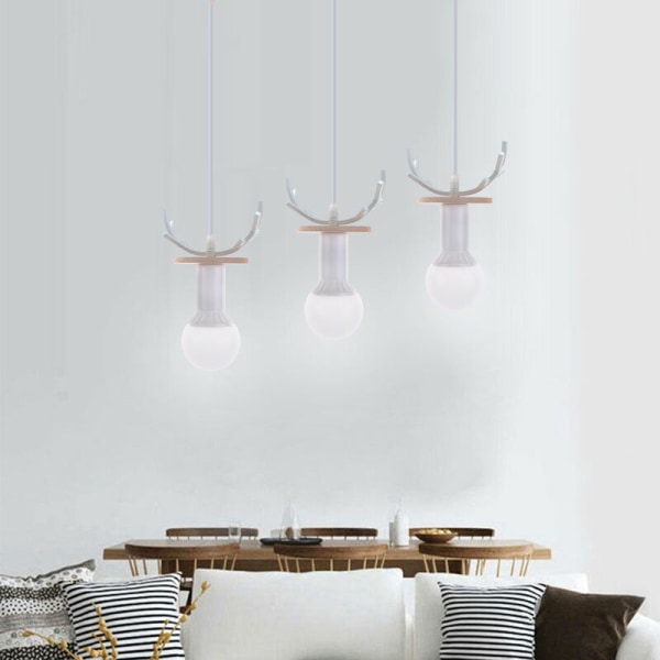 2Pcs Modern Pendant Ceiling Lamp Wooden Metal Chandelier White Deer Antler Hanging Light