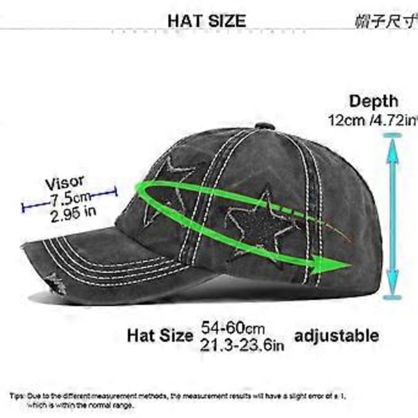 Ny hull lys versjon flette hatt hestehale hatt blinkende pentagram baseballcaps vasket gammel hatt damehatt