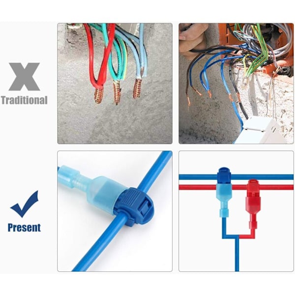 Elektrisk T-kontakt ledningskontakt, kobber, 240 stykker, hurtig T-tap, for elektrisk kabelsko