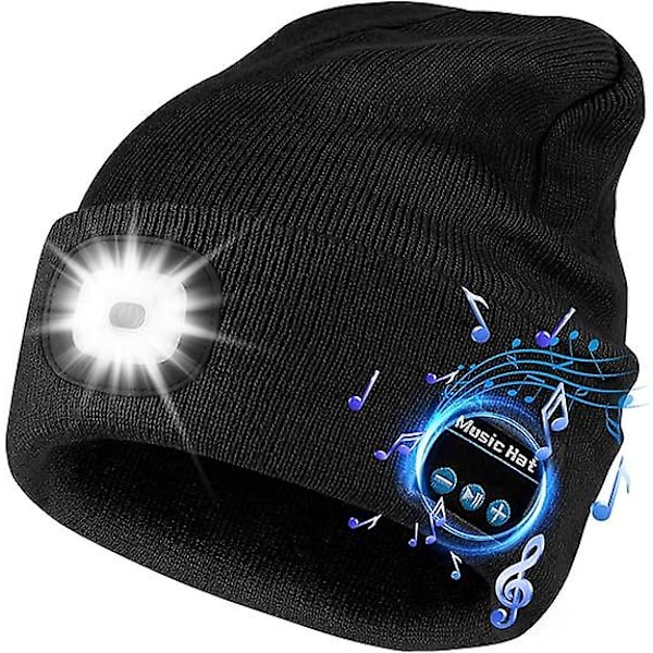 Musiikkipipo valolla, unisex-ladattava led-pipo kuulokkeilla lämmin neulottu pipo, bluetooth-pipo otsavalolla