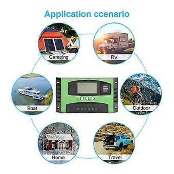 Solar Opladningscontroller LCD Display Fotovoltaisk Solpanel Intelligent Regulator 12V 24V 30A