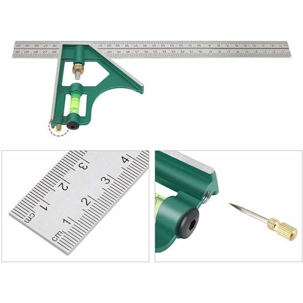 Firkant Kombinations Universal Justerbar Rustfrit Stål Multifunktion Højre Vinkel Måleværktøj - 12\" (30cm, Grøn)