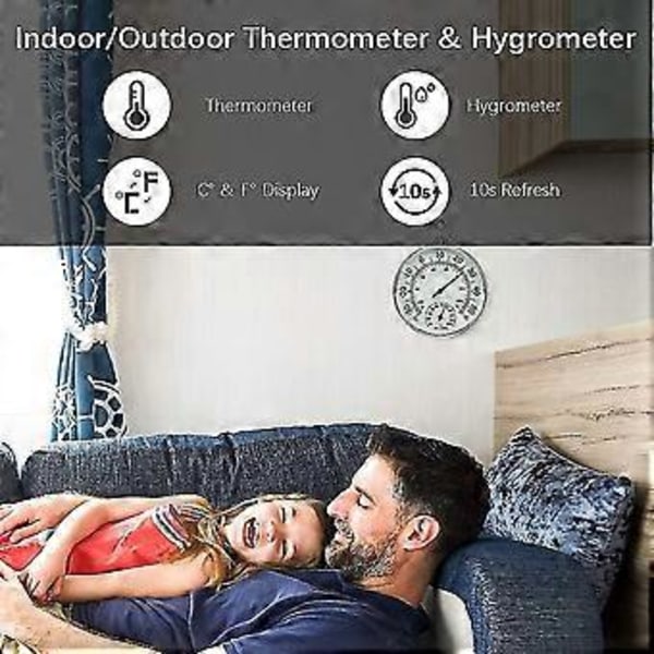 10 cm Inomhus Utomhus Termometer Med Luftfuktighetstermometer Inomhus Och Utomhus Lufttemperaturmätare Luftkonditionering Luftfuktighetstermometer Mätare Indikator