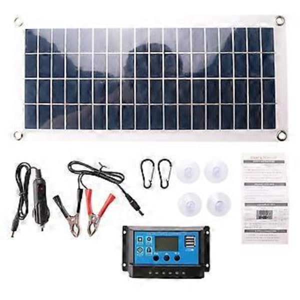 30W Fleksibelt Solpanel Solceller til Bil RV Båd Hjem Tag Van Camping Solcellebatteri, 10A Solcellecontroller Modul