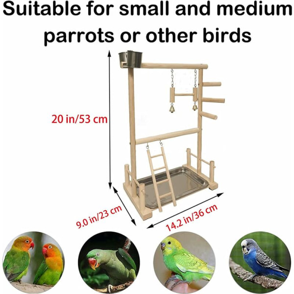 Treabbor for papegøyer,Lekeplassstiger og matere til papegøyer - Tilbehør til kakedubur - Lekeplass for fugler, 36 x 23 x 53 cm