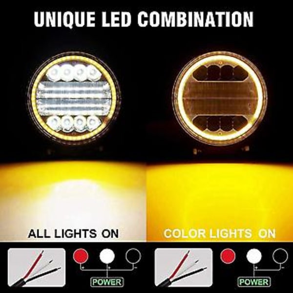 2x 4 Tommer 200w Led Combo Off Vei Kjørelys Gul Tåkelys