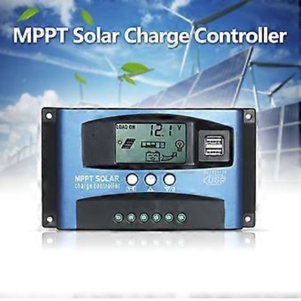 MPPT Solar Charge Controller Dobbelt USB Solar Controller Smart LCD-skærm MPPT Tracking 5V/2A Dobbelt USB-udgang 12V/24V Automatisk Identifikation