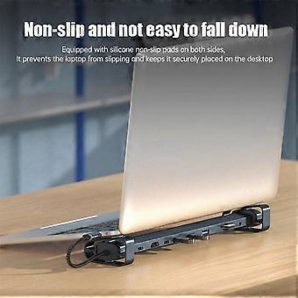 10 i 1 USB C Hub Multiport Adapter Portabel Dongel 4K PD 100W USB 3.0 Gigabit Ethernet RJ45 Dockningsstation Laptopställ