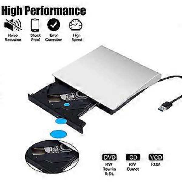 Ekstern DVD-stasjon, USB 3.0 Bærbar CD/DVD-RW-stasjon/DVD-spiller CD for bærbare datamaskiner