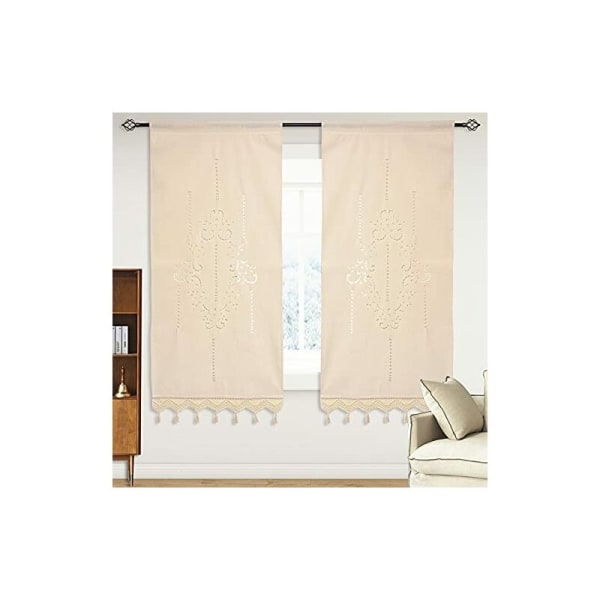 Vit bomullsblandad köksgardin, cafégardin, matsalgardin med krokfrans 70x150cm (Beige 2 paneler)