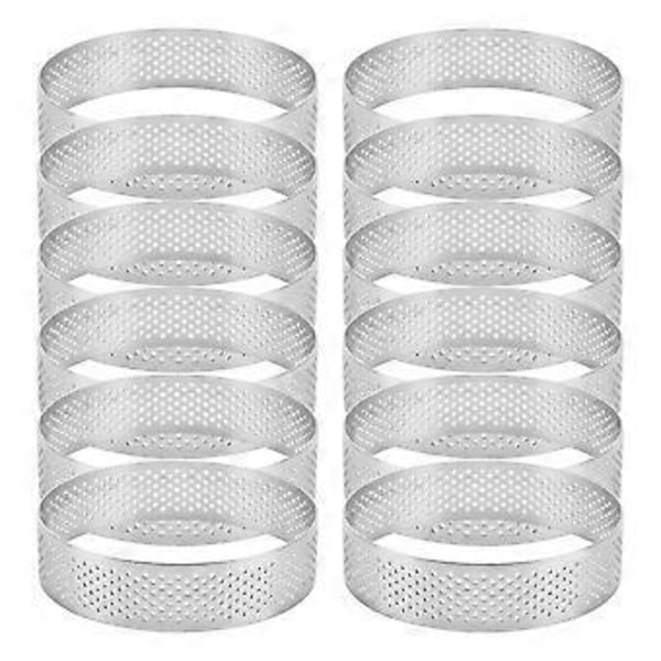 12-pak Rustfri Stål Tærteringe, Perforeret Kage Mousse Ring, Kage Ringform, Rund Kage 6cm