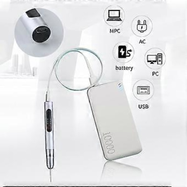 10000-20000 varv/min Elektrisk Gravyrpenna 3 Hastigheter Nagelkonst Penntyp Liten Gravör Polermaskin Manikyrslipmaskin 10W