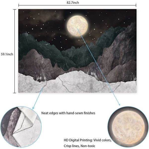 Bergsgobeläng Måne Stjärnor Gobelänger Natt Stjärnhimmel Gobeläng Natur Gobeläng Landskap Bergsgobeläng Väggbonad för Rum -51,2 tum x 59,1 tum