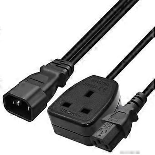 3 Terminaler IEC320-C14 till C13+UK13A Strömkabel Hane till Hona Sladd Tråd