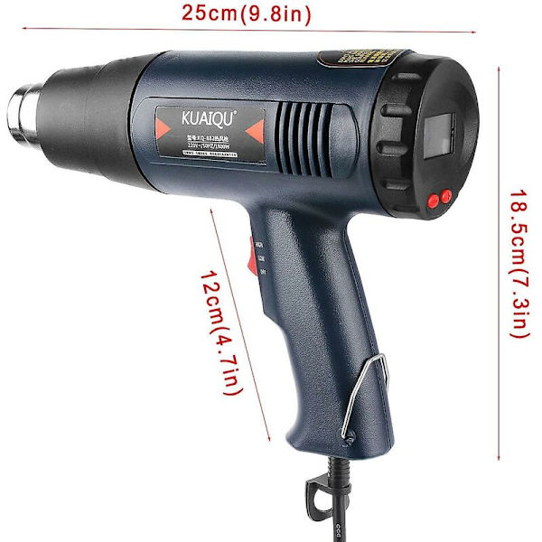 Digital LED elektrisk varmluftspistol 1800W med 7 munstycken steglös justerbar temperaturkontrollerad värmepistol senaste Kq-882 med