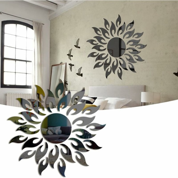 DIY Sunflower Decorative Mirror Wall Sticker, 3D Acrylic Sun Flower Mirror Living Room Bedroom Art Deco Wall Sticker (Black)
