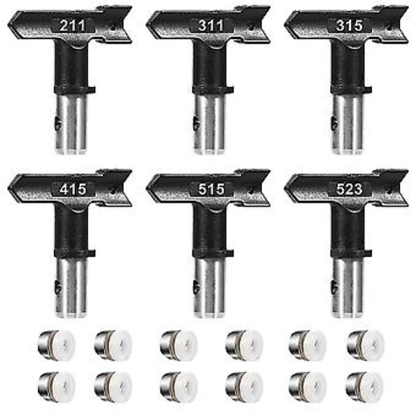 6 stk. Reversibss Er Dysespisser og 12 stk. Tippedninger for Less(211, 311, 315, 415, 515, 523)
