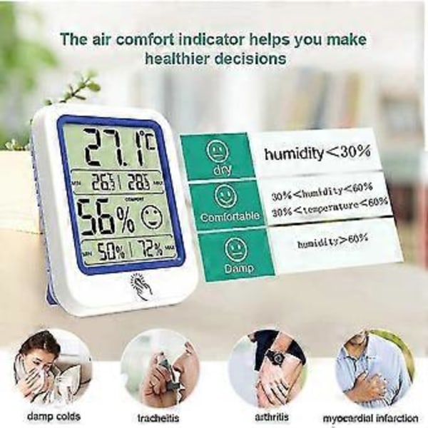 LCD Elektronisk Digital Temperatur Luftfuktighet Mätare Termometer Hygrometer Bakgrundsbelysning Hem Inomhus Väderstation