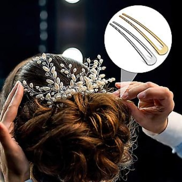 6 stycken Metall U-formade Hårnålar Enkel Gaffel Pinnar Fransk Hårnål (guld+silver)(h-4)
