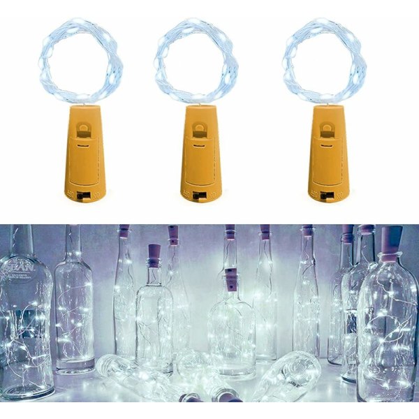LED-flaskelys, [3 styk] 2m 20 LED-flaskelys, LED-flaskelysstreng, vandtæt flaskelampe Silver WireFlexible Decora