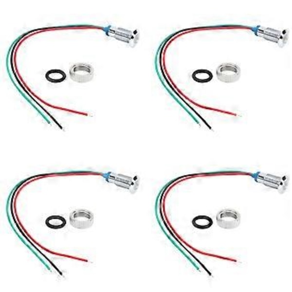 4 Set Förkopplade Runda Lysdioder 2-Färgs Vattentäta Metallampor Gemensam Katod 8mm 36V (Röd och Grön)
