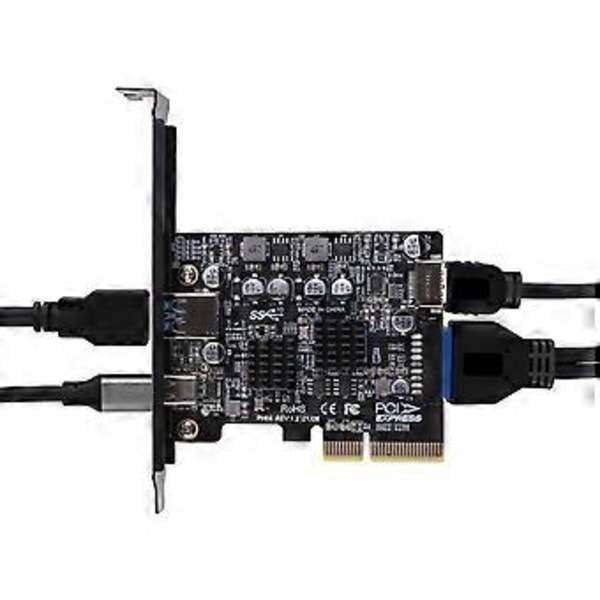 2-Port PCI-E X4 Riser-kort PCIe till USB3.2 Gen 2 Adapter Riser Add-on-kort